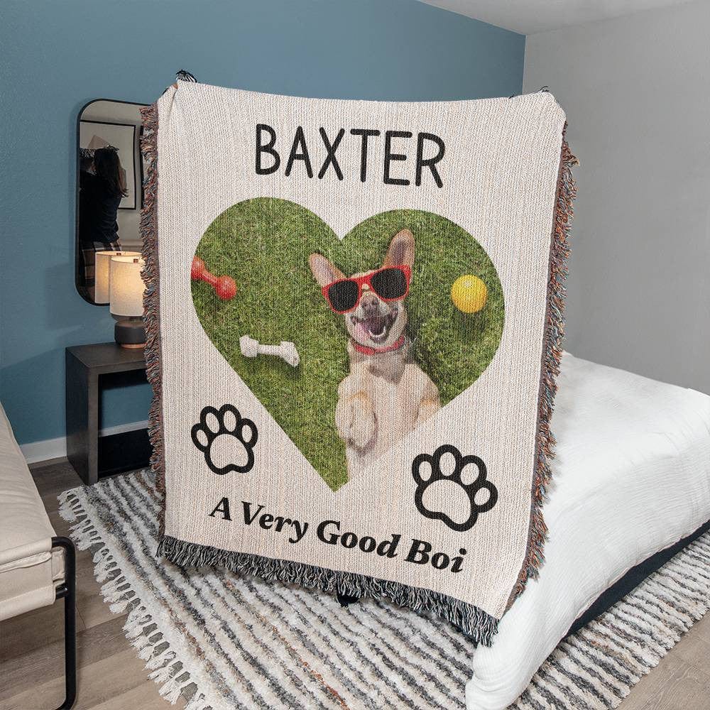 Custom Pet Photo Dog Mom Woven Blanket