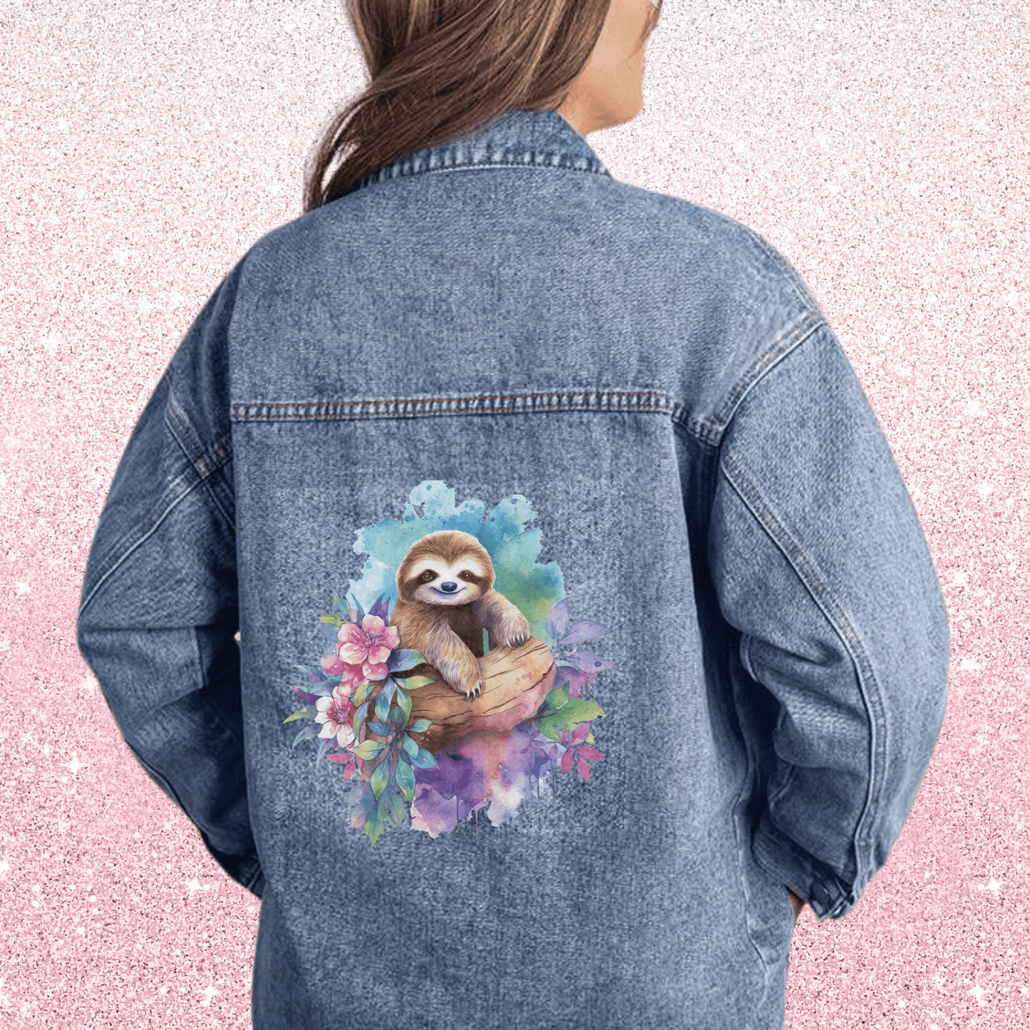 Sloth Jean Jacket Gift for Person Who Loves Sloths, Cute I Love Sloths Oversized Women's Denim Jacket, Boyfriend Fit 90s Sloth Jacket