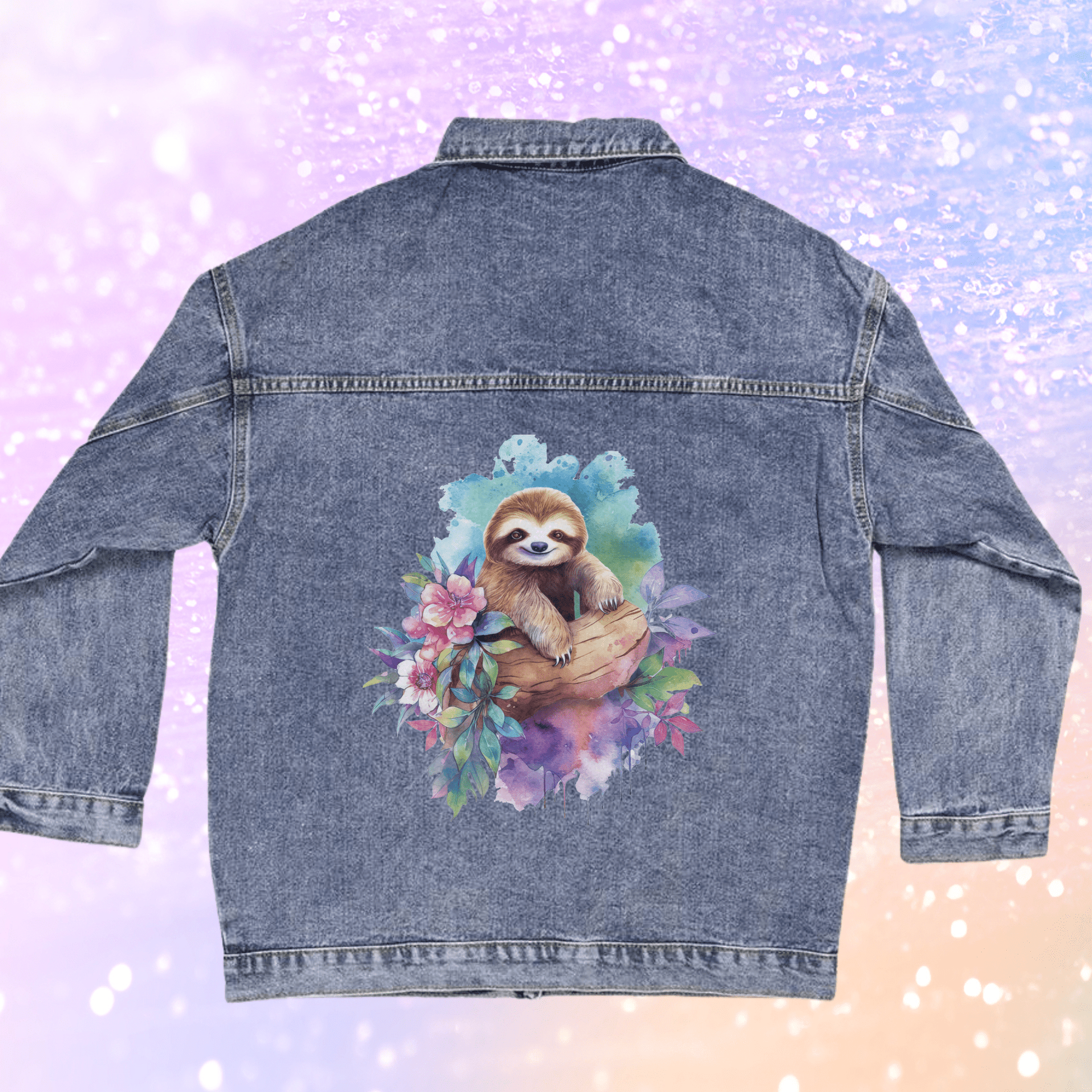 Sloth Jean Jacket Gift for Person Who Loves Sloths, Cute I Love Sloths Oversized Women's Denim Jacket, Boyfriend Fit 90s Sloth Jacket