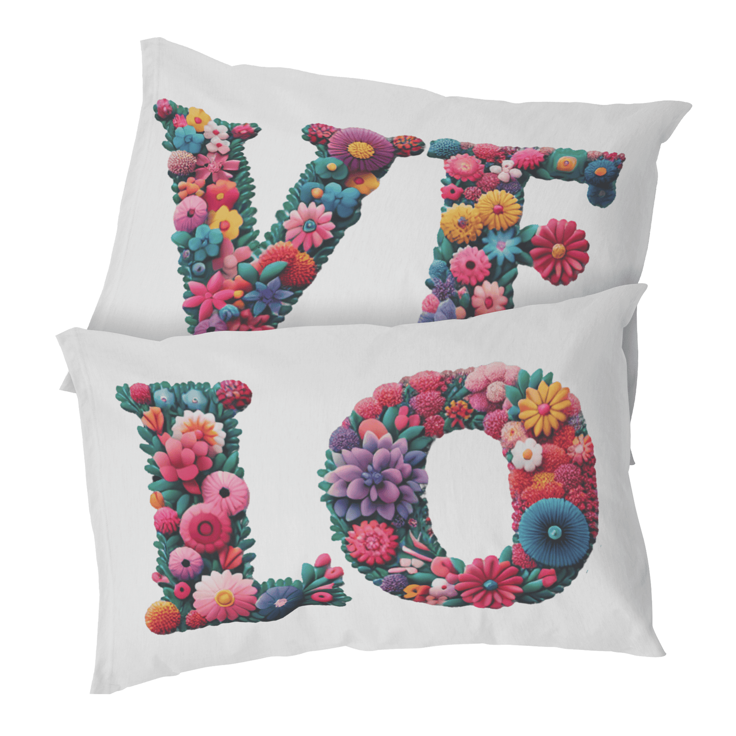 Couple Pillowcases Colorful Floral Love Newlywed Gift Set, His and Hers Matching Set of 2 Pillowcases Housewarming Wedding Bridal Shower Gift