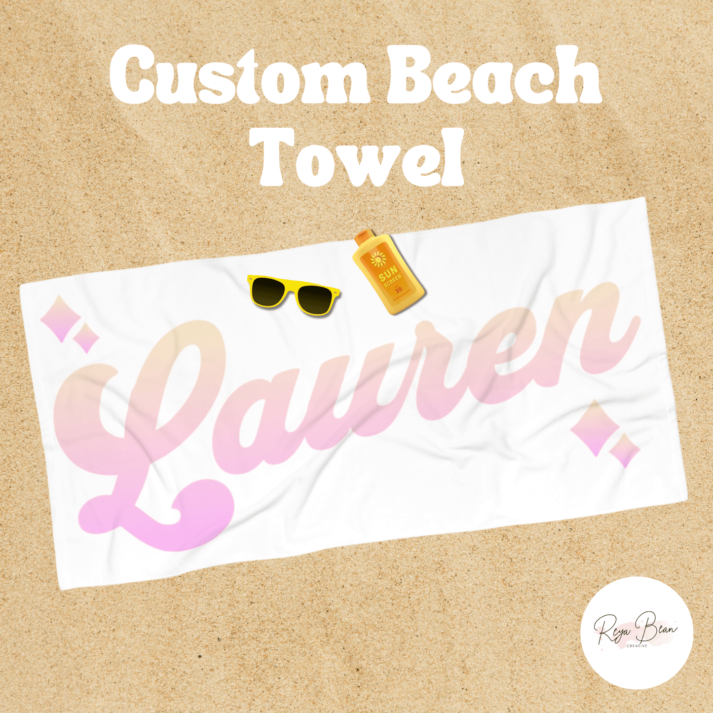 Custom Name Beach Towel - Bachelorette Pool Party Family Vacation Gift