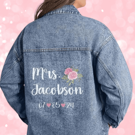 Wedding Day Honeymoon Custom Name Jean Jacket for Bride