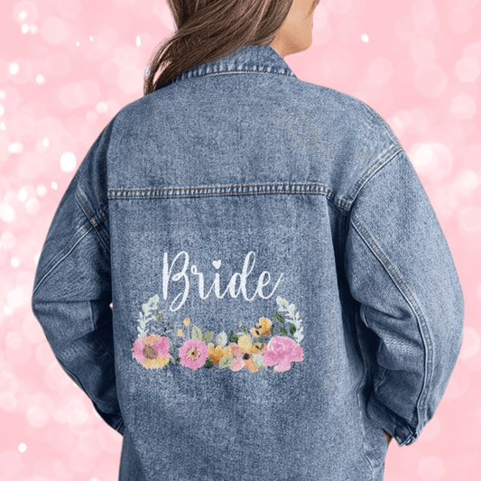 Bride Wedding Day Bachelorette Party Honeymoon Gift - Oversized Printed Jean Jacket