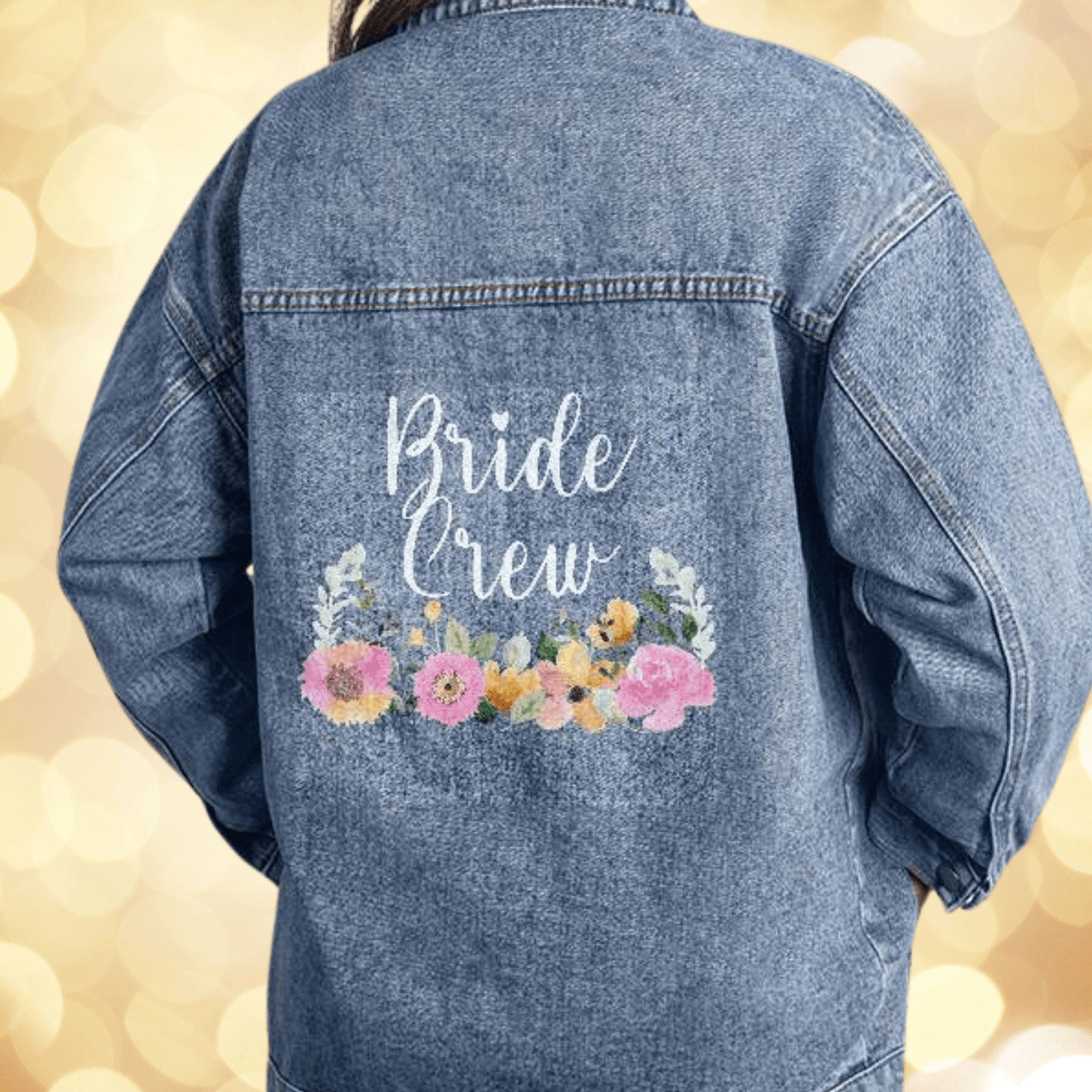 Bride Crew Wedding Party Bridesmaid Matching Gifts - Oversized Printed Jean Jacket