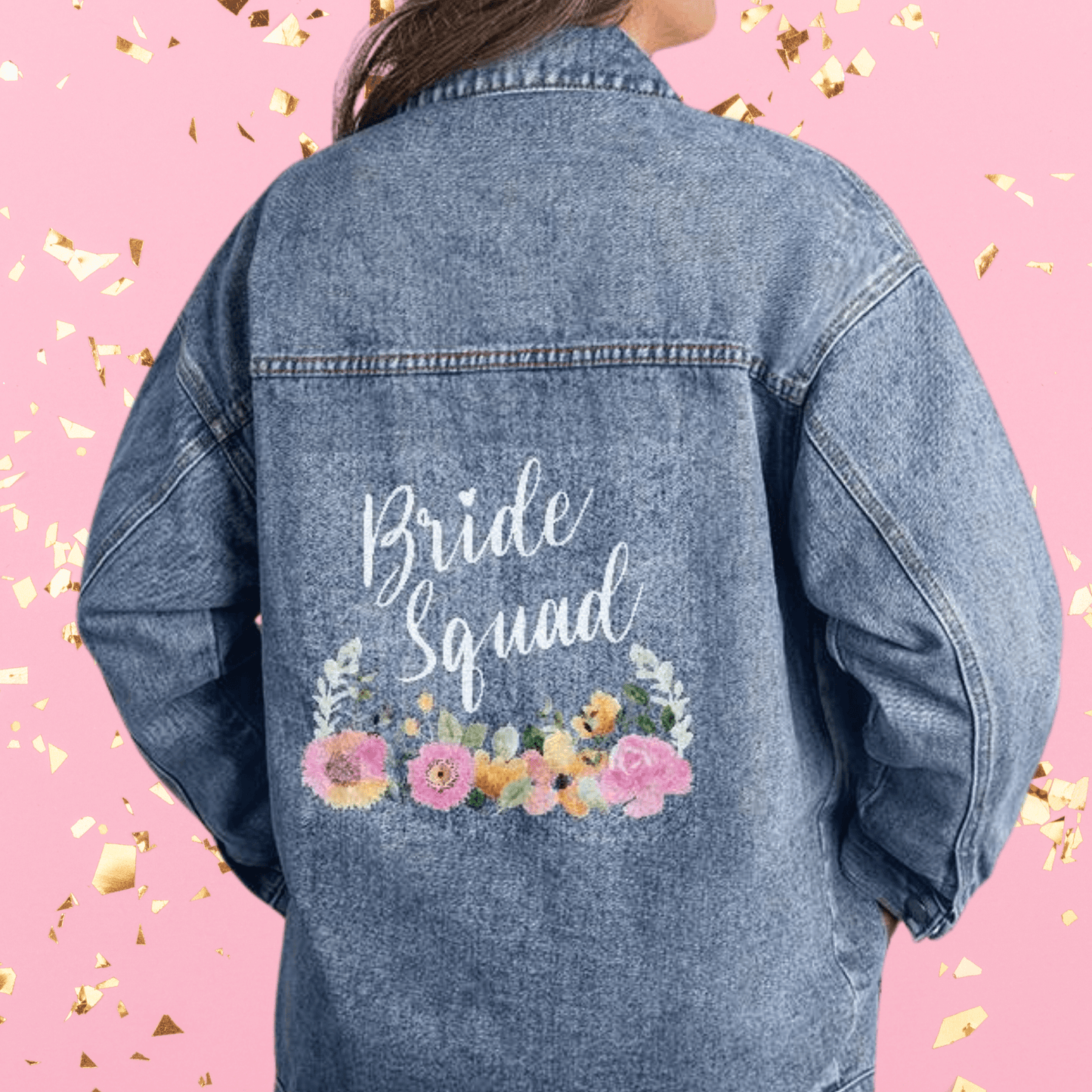 Bride Squad Matching Bridesmaid Gifts - Oversized Printed Jean Jacket