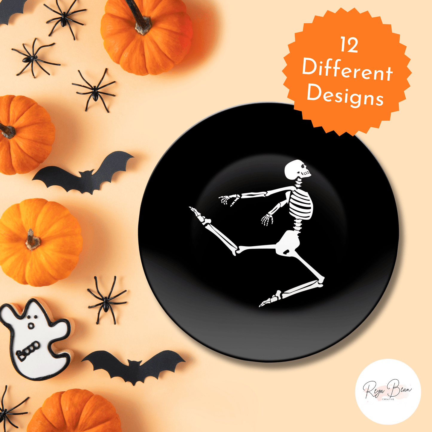 Dancing Skeletons Halloween Plates, Gothic Dinnerware Set of 12 Yoga Skeleton, Funny Halloween DecoWare Dishes Gift, Fun Spooky Season Decor