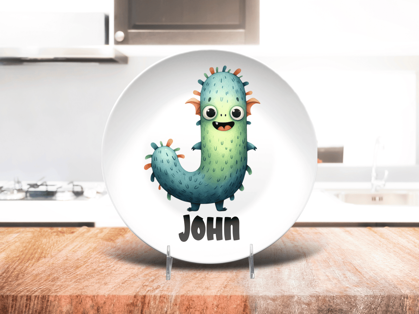 Custom Cute Monster Alphabet BPA-Free Dinnerware Set - Plate Bowl Placemat Fork and Spoon 