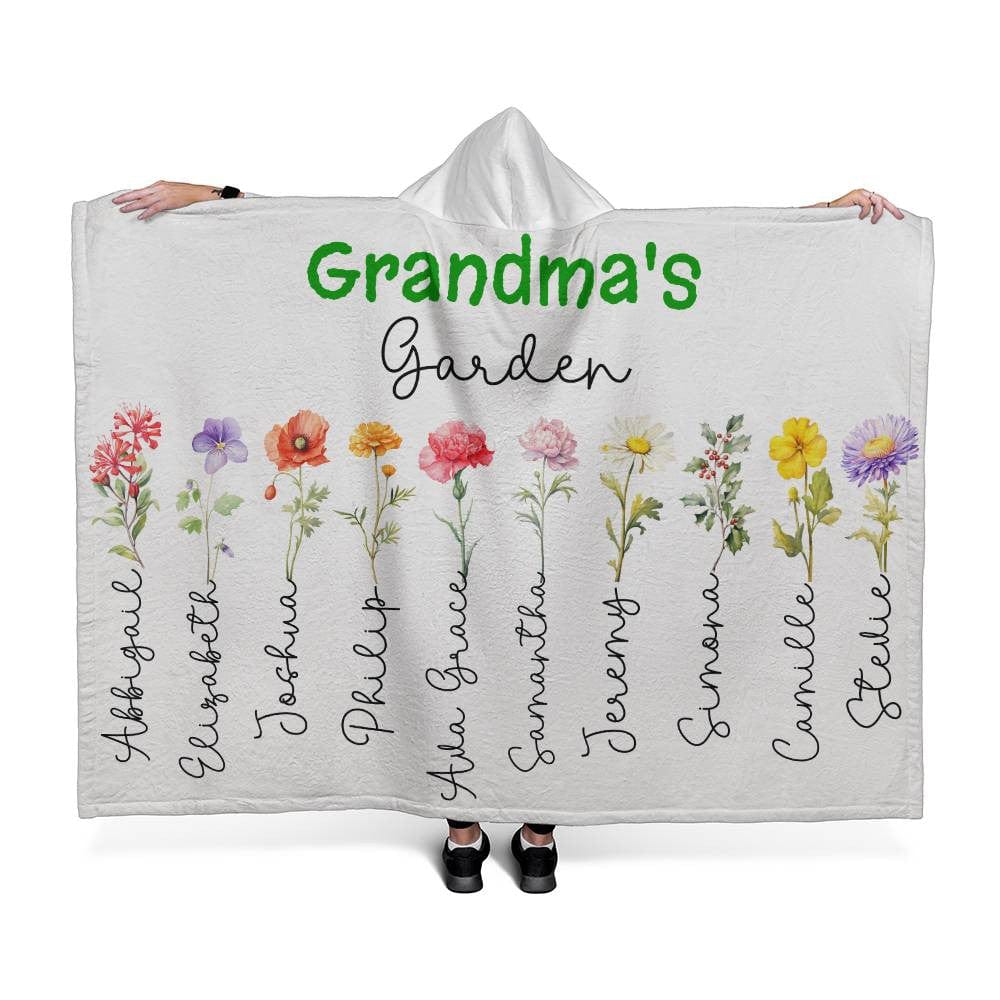 Grandma's Garden Custom Grandkids' Names & Birth Flowers Hooded Sherpa Fleece Blanket