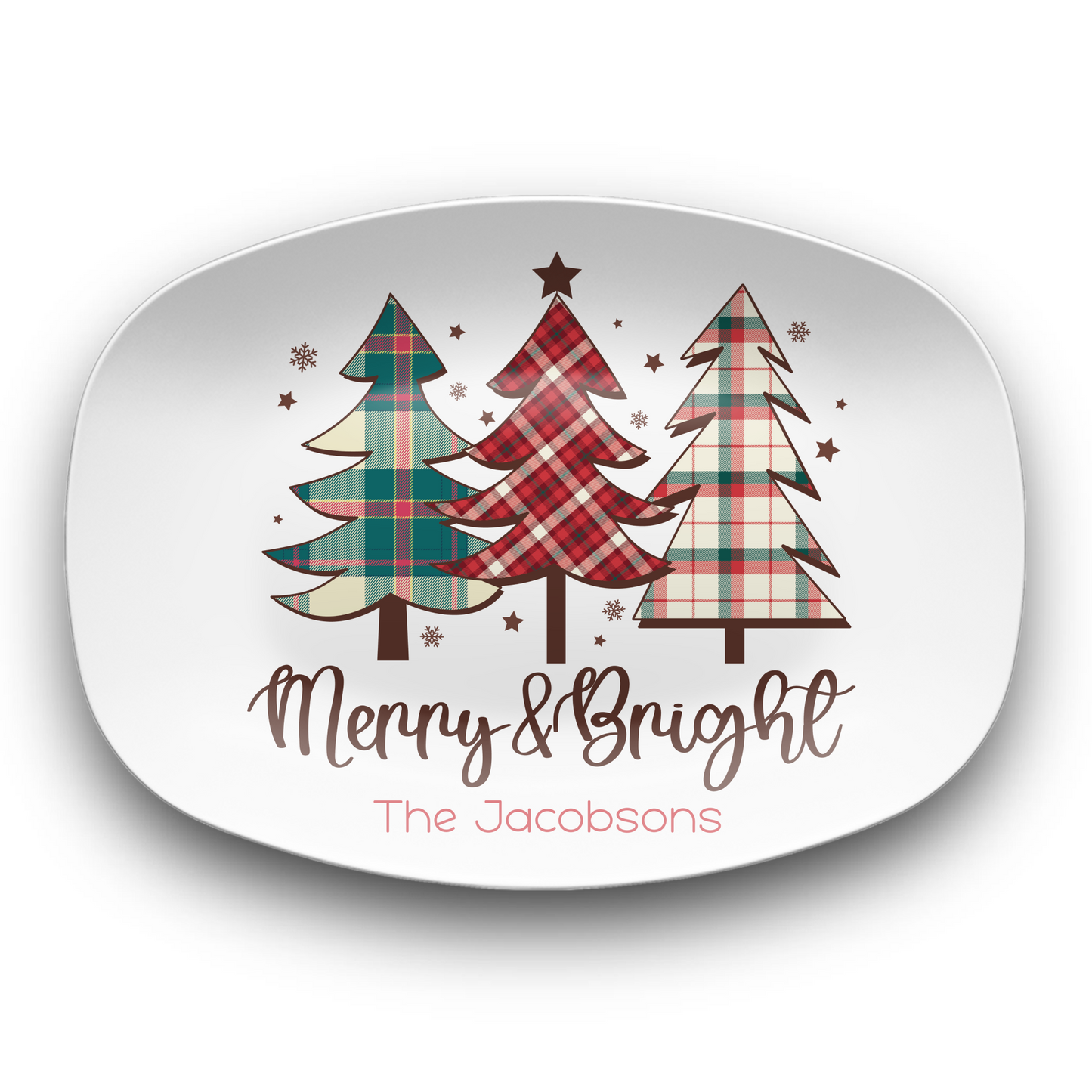 Custom Christmas Platter, Festive Holiday Kitchen Tray Merry & Bright, Personalized Family Name Holiday Plate, Unbreakable BPA-Free 10 x 14"