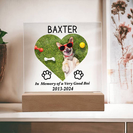 Custom Dog Loss Memorial Gift, LED Acrylic Plaque, Pet Keepsake Remembrance Dog Owner, Personalized Photo Text, Rainbow Bridge Sympathy