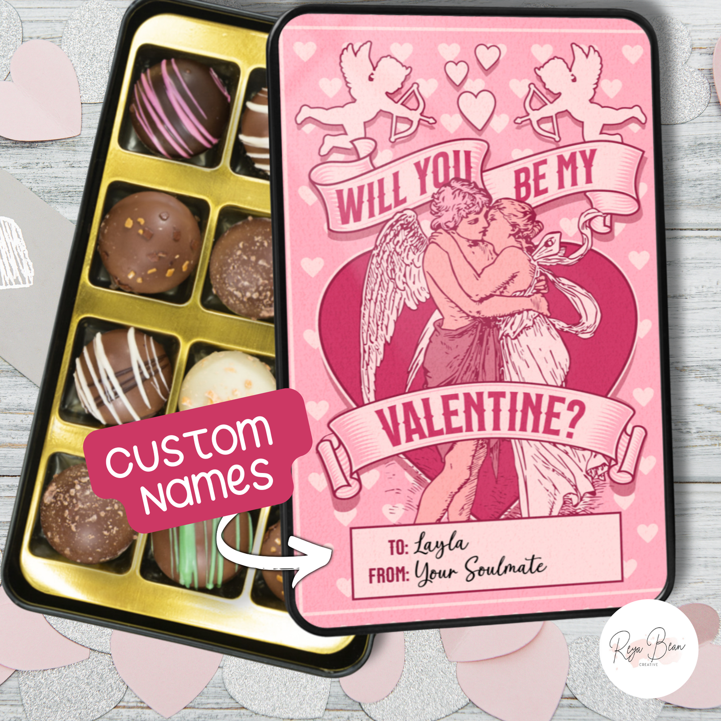 Custom Valentine's Day Chocolate Tin 12 Handmade Truffles - Will You Be My Valentine?