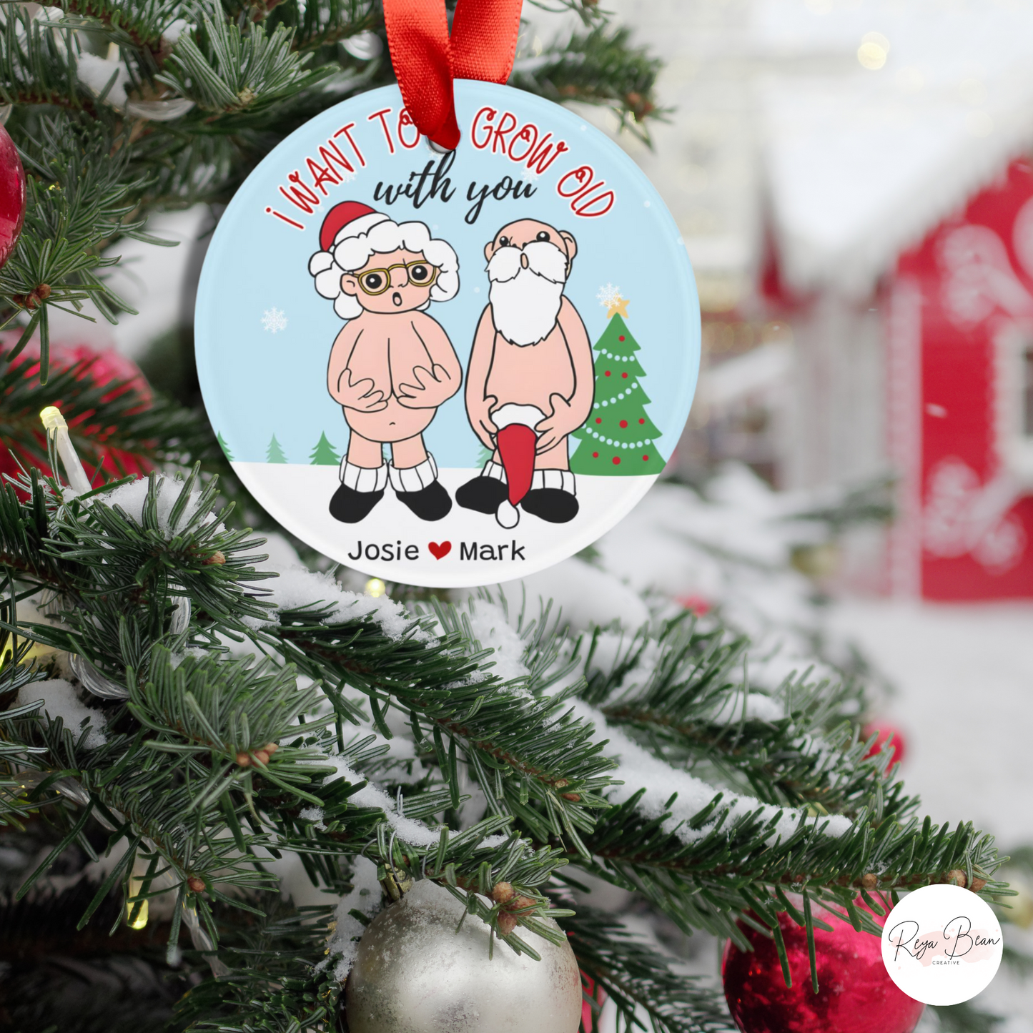 Custom Santa & Mrs. Claus Grow Old With You - Funny Couple's Christmas Ornament