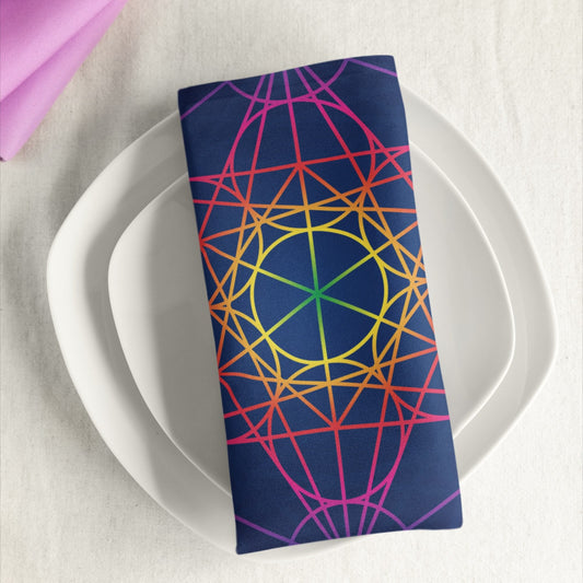 Crystal Grid Fabric Metaphysical, Flower of Life Metatron's Cube Spiritual Gift, Set of 4 Double-Sided Piped Edge Cotton Blend Altar Napkins