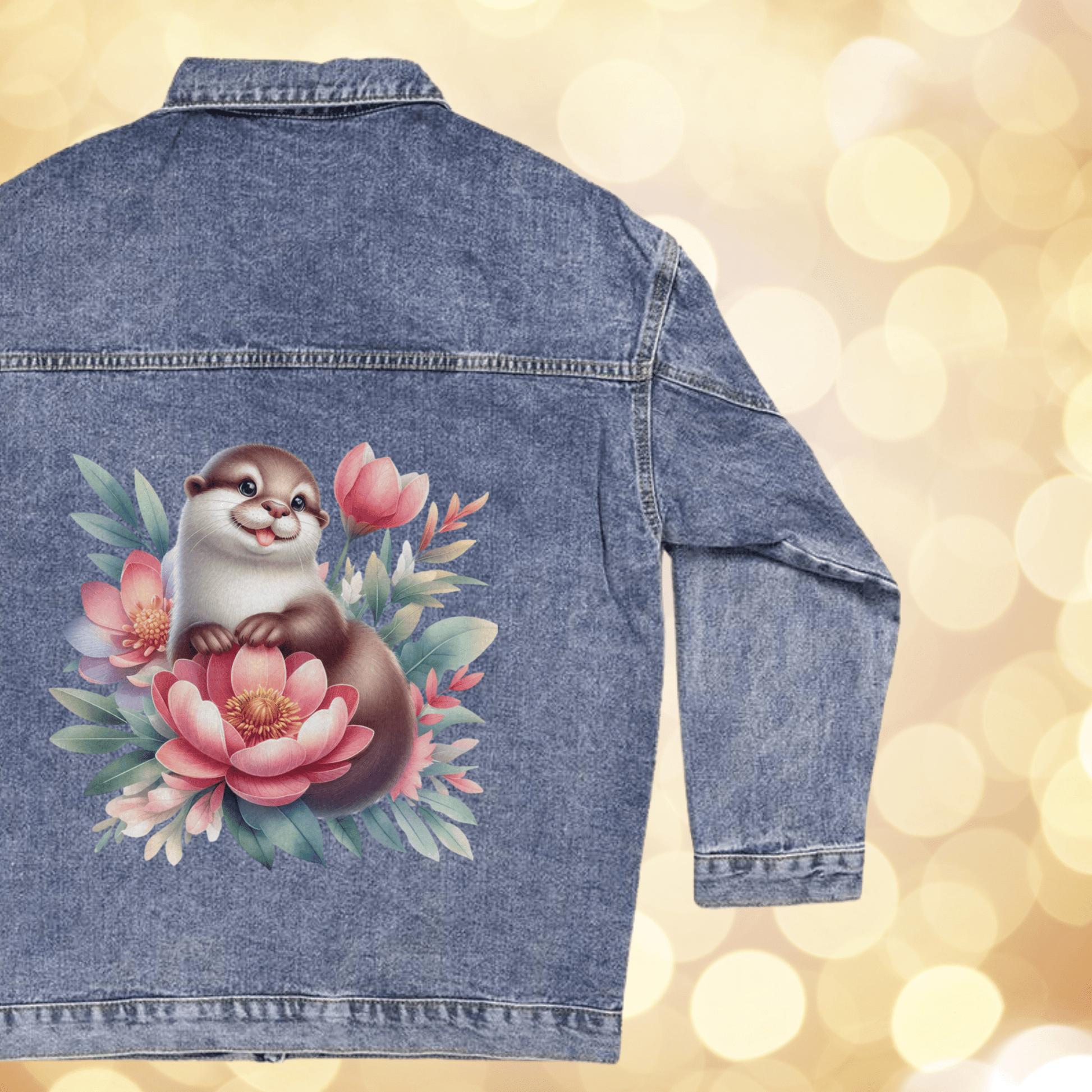 Cute Otter Floral Jean Jacket - Oversized Women's 90s Denim Jacket Jean Jacket Cute Otter