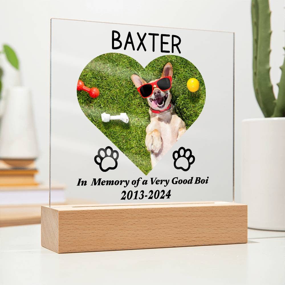 Custom Dog Loss Memorial Gift, LED Acrylic Plaque, Pet Keepsake Remembrance Dog Owner, Personalized Photo Text, Rainbow Bridge Sympathy