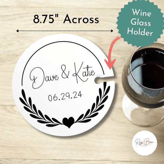 Custom Wedding Cocktail Hour Appetizer Wine Glass Holder and Food Plate, Personalized Wedding Date and Couple Names, Unique Couple Gift Wedding Day