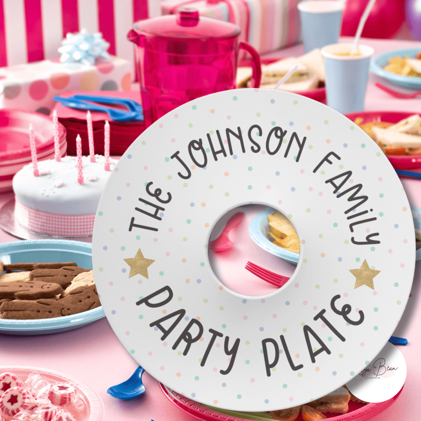 Custom Family Name Cup Holder Appetizer Plate, Beer Bottle Soda Can Finger Food Drink O-Plate, Family BBQ Birthday Unbreakable Party