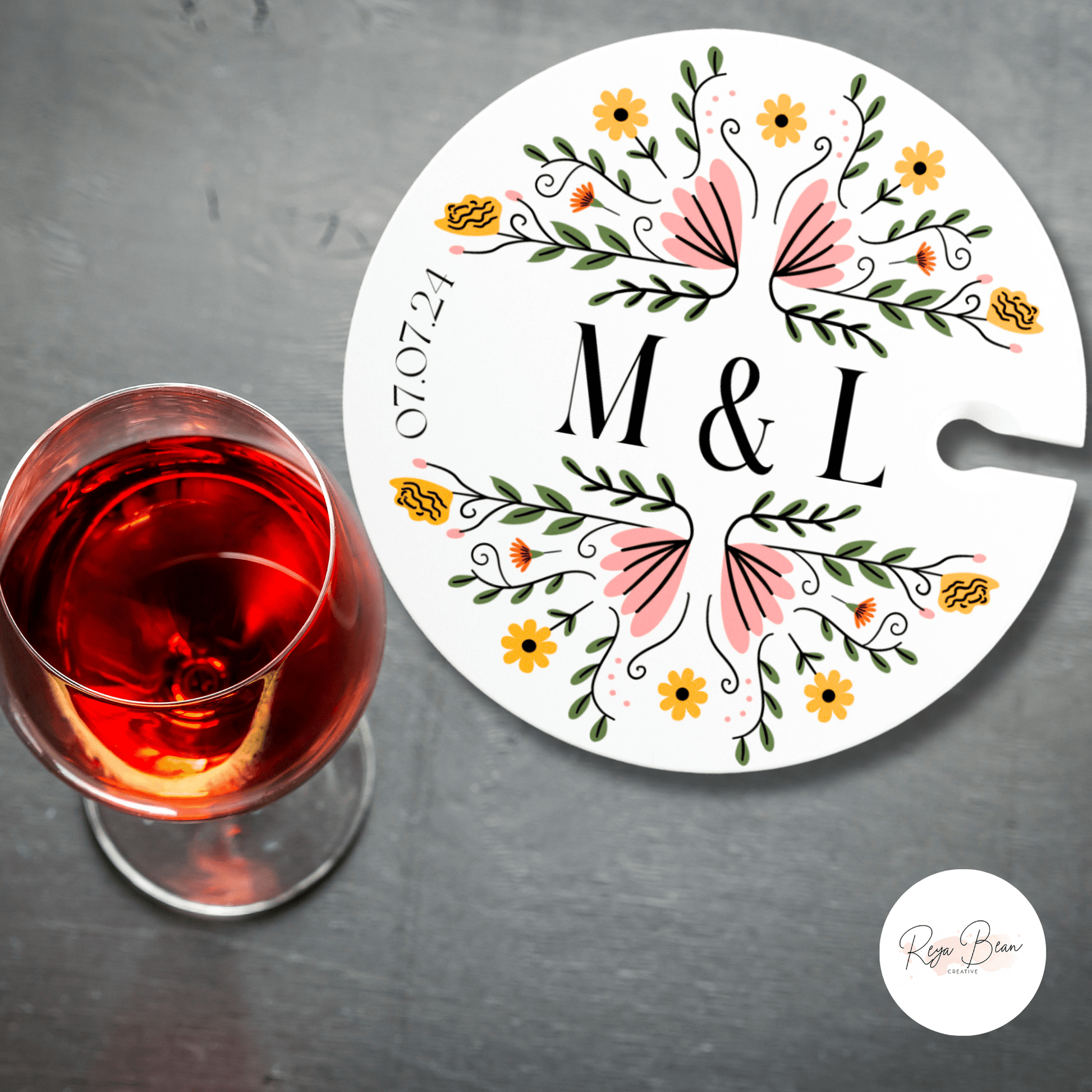 Custom Wedding Cocktail Hour Appetizer Wine Glass Holder Food Plate, Personalized Wedding Date Couple's Initials, Unique Anniversary Gift Wedding Day