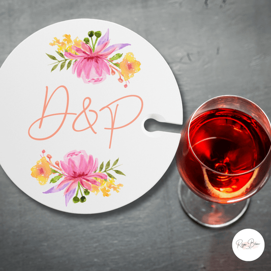 Custom Floral Wedding Cocktail Plate - Appetizer & Wine Glass Small Food Plate