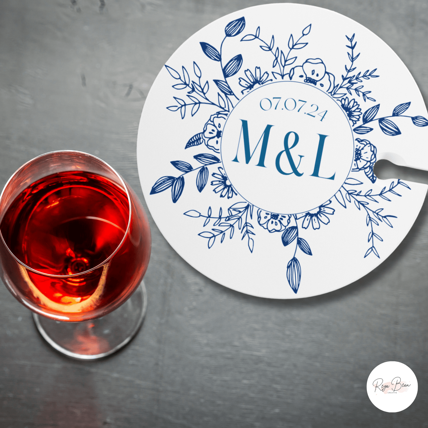 Wedding Cocktail Plate Custom Appetizer Wine Glass Holder One Hand Plate, Personalized Wedding Date Couple's Initials, Anniversary Gift Couple