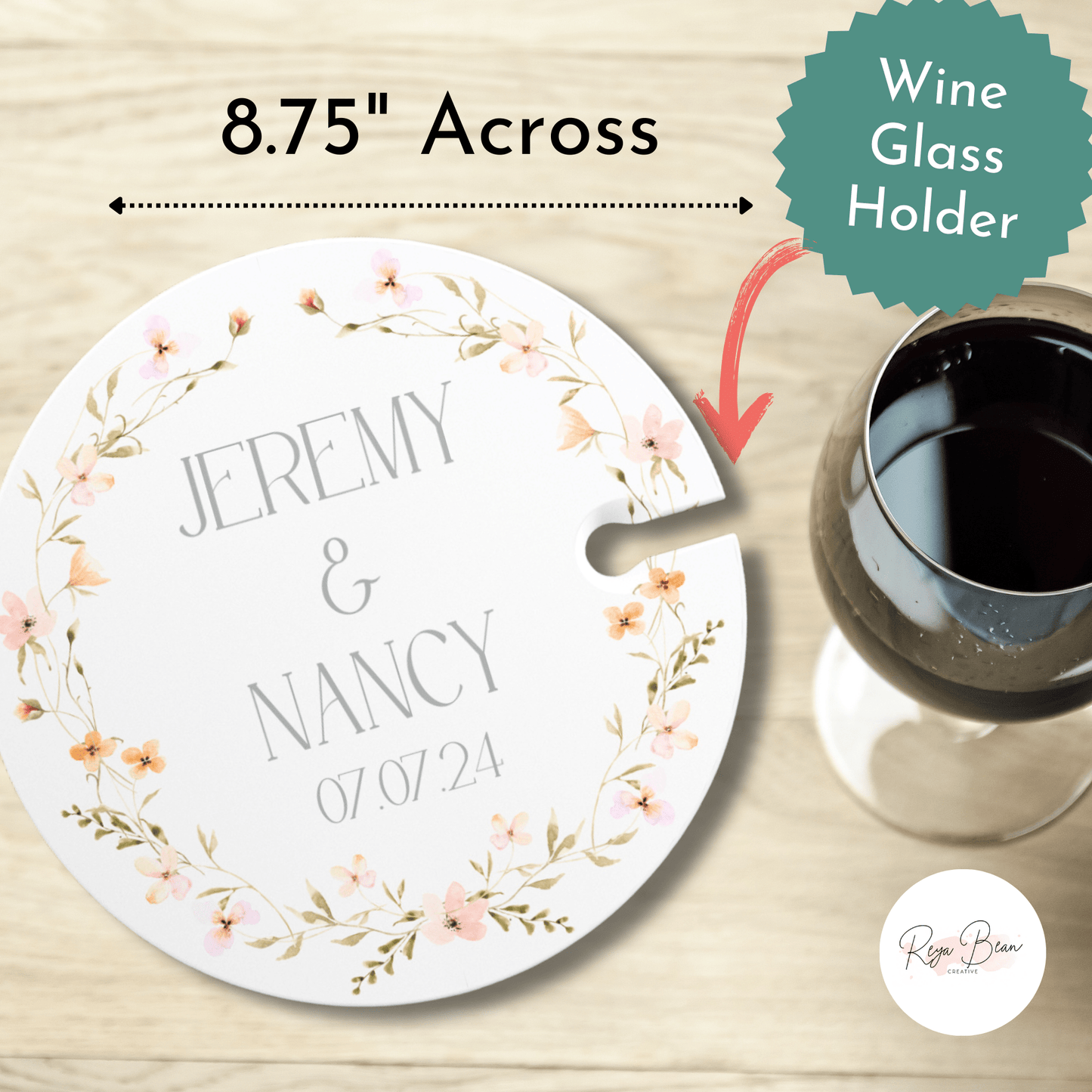 Custom Wedding Cocktail Hour Appetizer Wine Glass Holder and Food Plate, Personalized Wedding Date and Couple Names, Unique Couple Gift Wedding Day