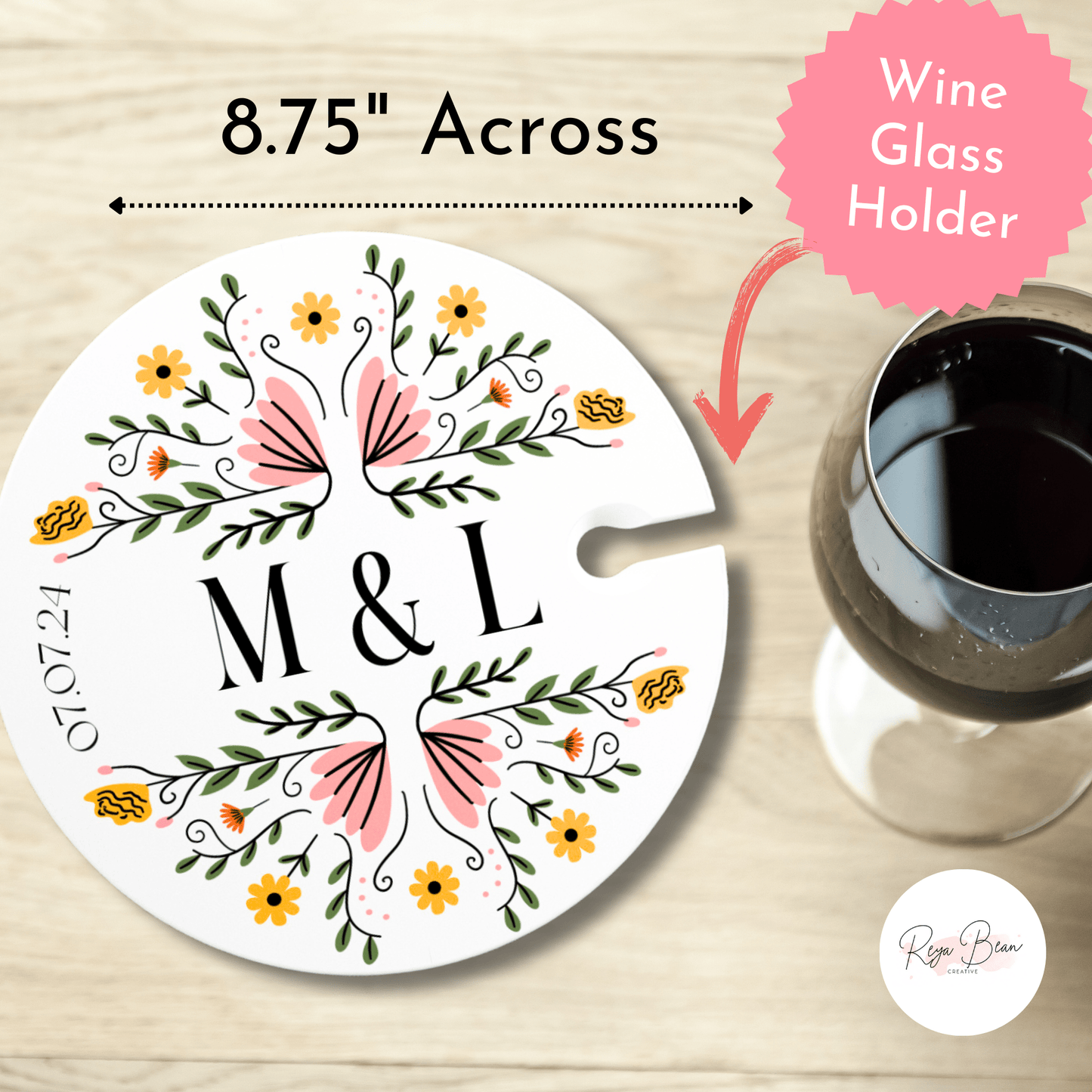 Custom Wedding Cocktail Hour Appetizer Wine Glass Holder Food Plate, Personalized Wedding Date Couple's Initials, Unique Anniversary Gift Wedding Day