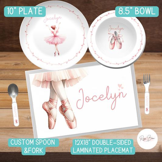 Custom Ballerina Kids Dinnerware Ballet-Themed Set, Unbreakable BPA-Free