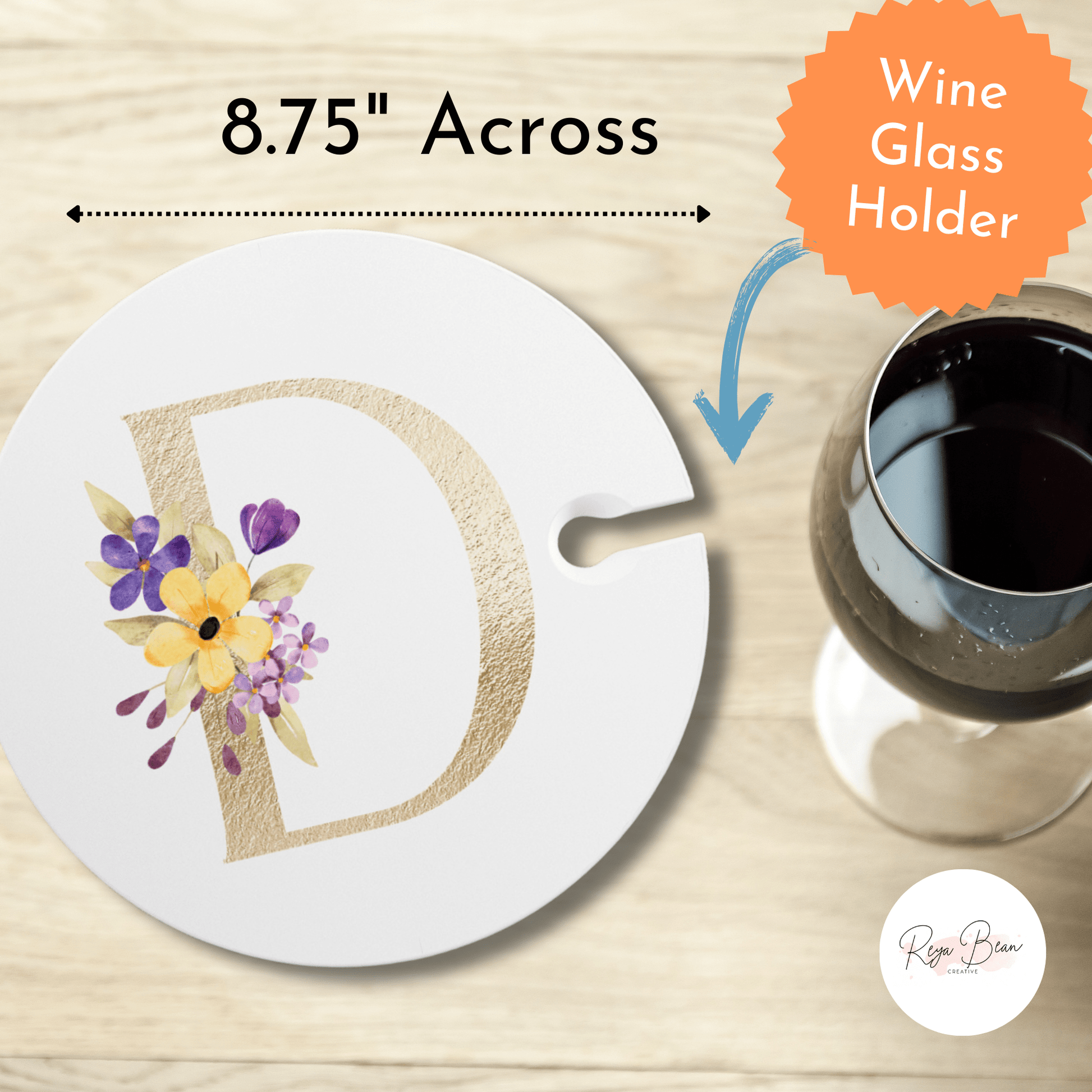 Custom Wedding Cocktail Hour Wine Holder & Appetizer Plate - Gold Floral Monogram