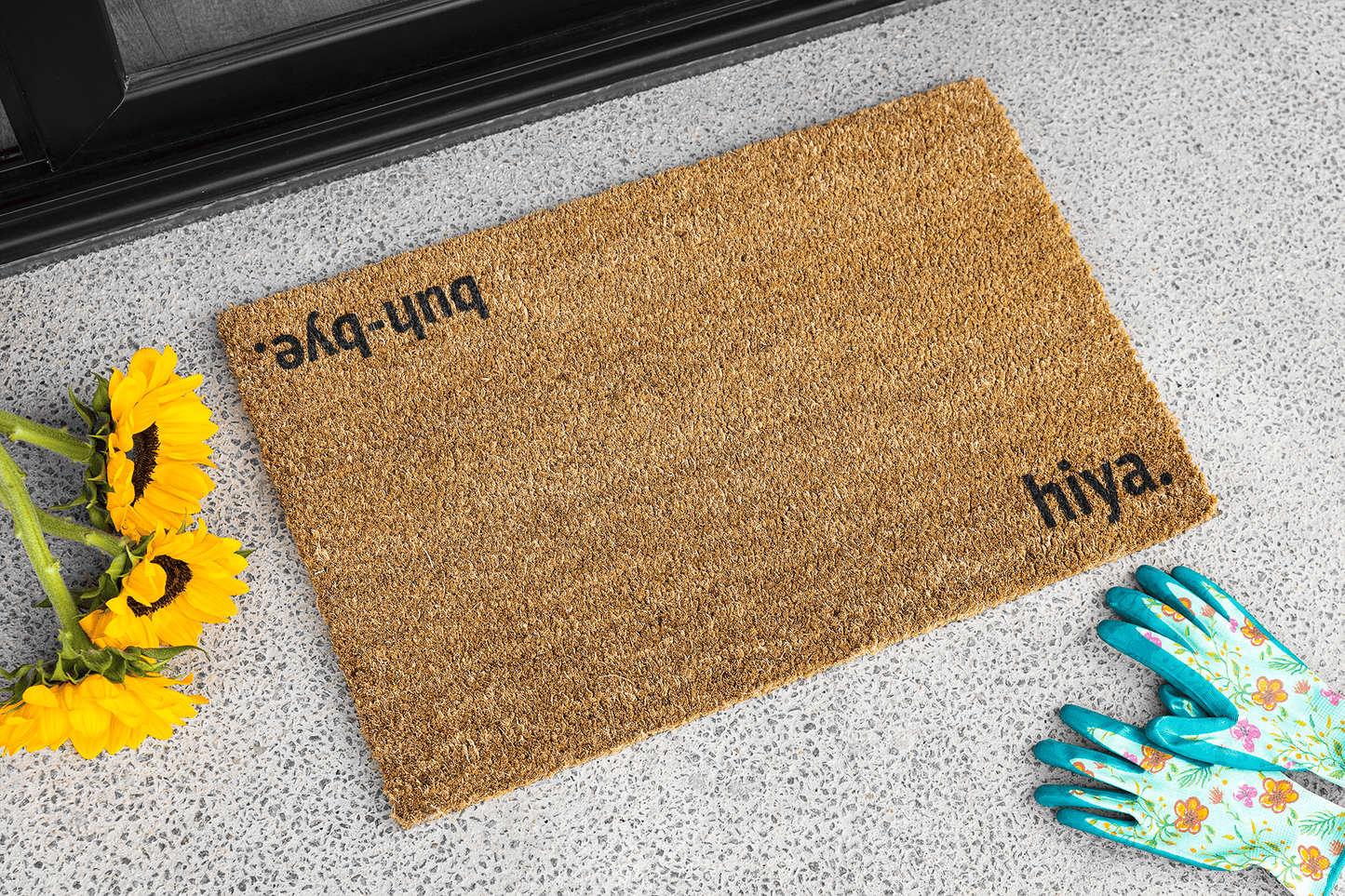 Hiya. Buh-bye. Funny Housewarming Outdoor Doormat Gift