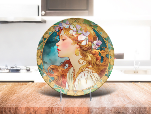 Art Noveau Housewarming Party Plates Gift Ethereal Women Plate Set, Unique Art Deco Hostess Fun Gift Whimsical Dinnerware, 10" Unbreakable