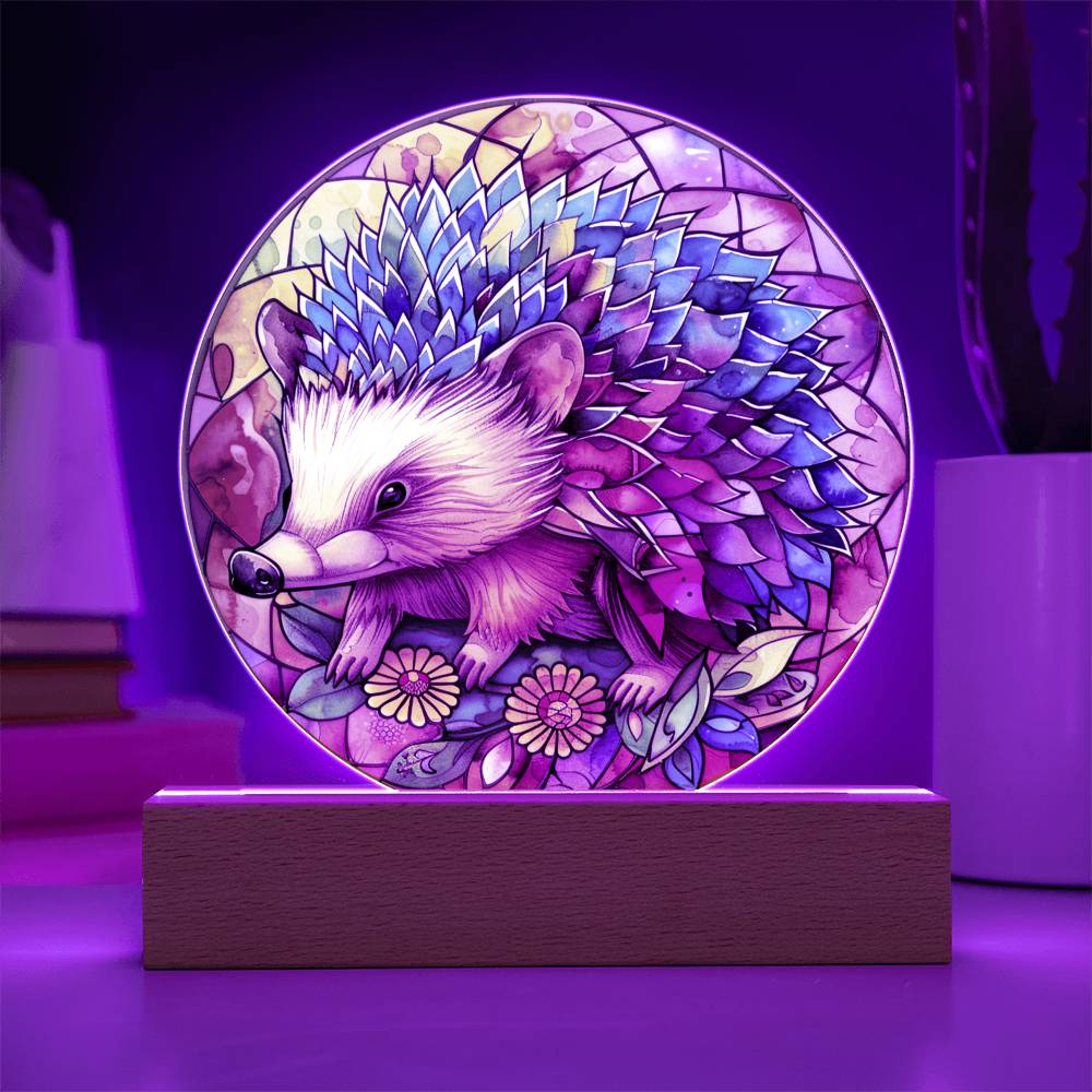 Hedgehog LED Night Light - Acrylic Plaque with Faux Stained Glass Glow