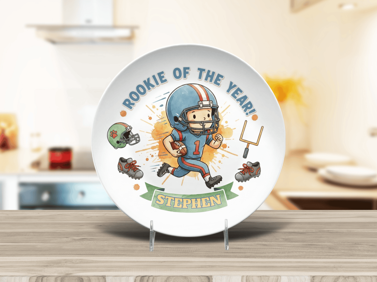 Personalized Football Plate - Custom 10 Inch Unbreakable Toddler Safe Birthday Dish