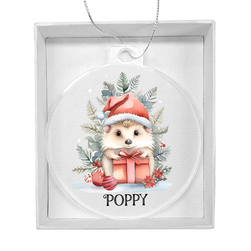 Custom Name Acrylic Christmas Ornament Cute Animals, Gift Box Stocking Stuffer Baby's First Christmas, Hedgehog Raccoon Fox Owl Deer Rabbit