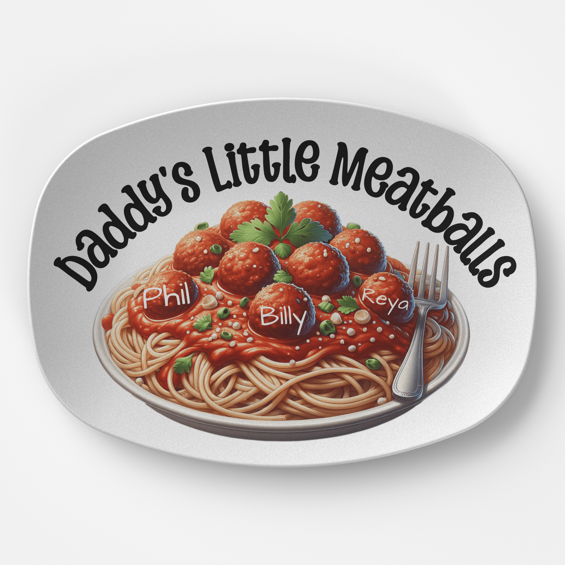 Custom Father's Day Platter Gift for Dad, Daddy's Little Meatballs Personalized Kids' Names Pasta Serving Tray, Custom Spaghetti Plate