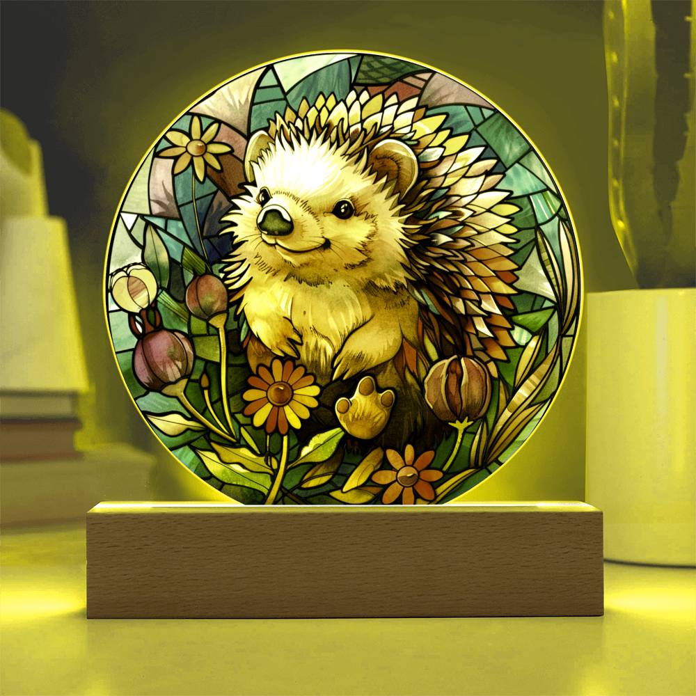 Hedgehog LED Night Light - Acrylic Plaque with Faux Stained Glass Glow
