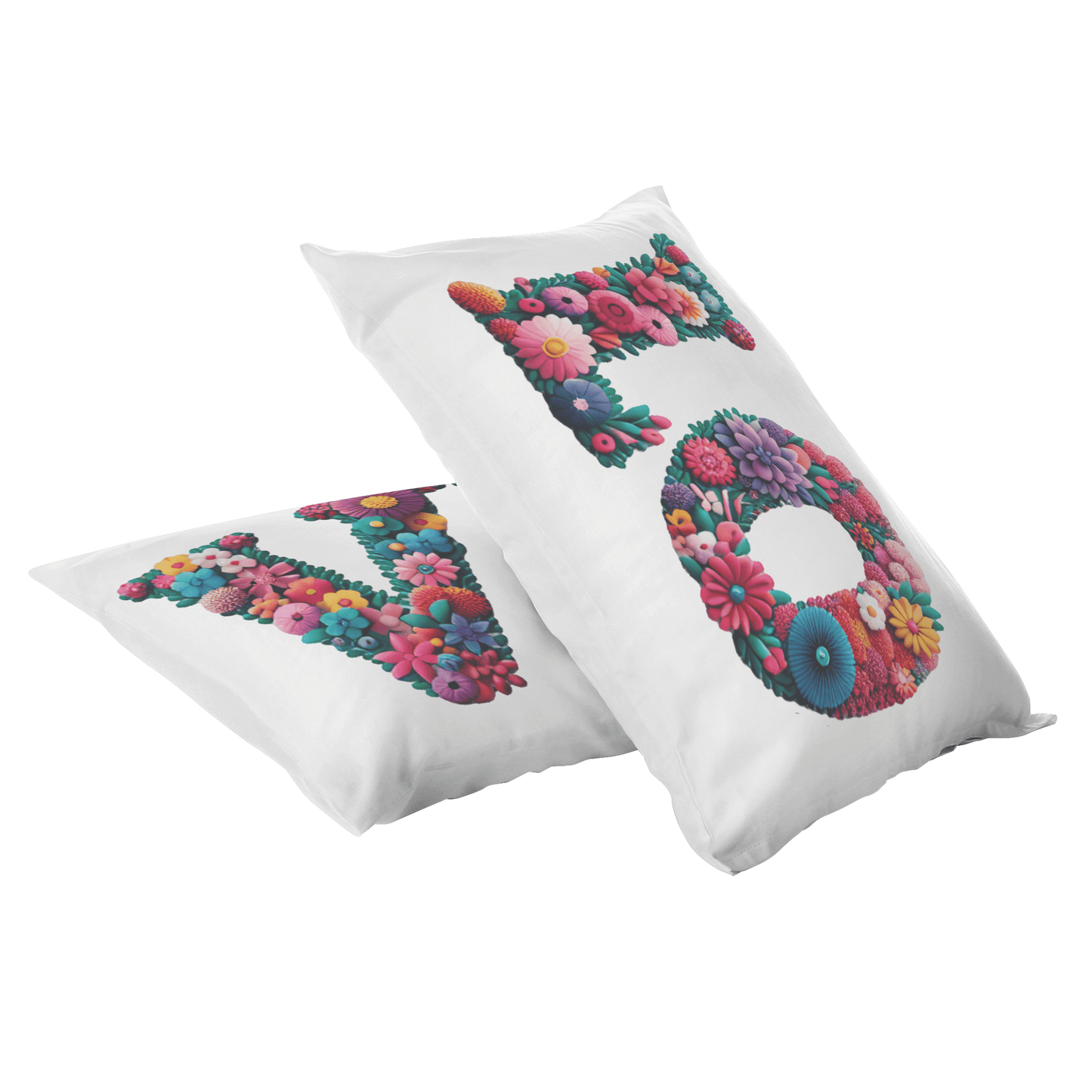 Couple Pillowcases Colorful Floral Love Newlywed Gift Set, His and Hers Matching Set of 2 Pillowcases Housewarming Wedding Bridal Shower Gift