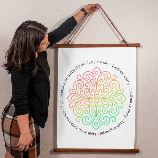 Reiki Wall Tapestry – 5 Usui Precepts Art | Wood Framed Spiritual Wall Art 26x36