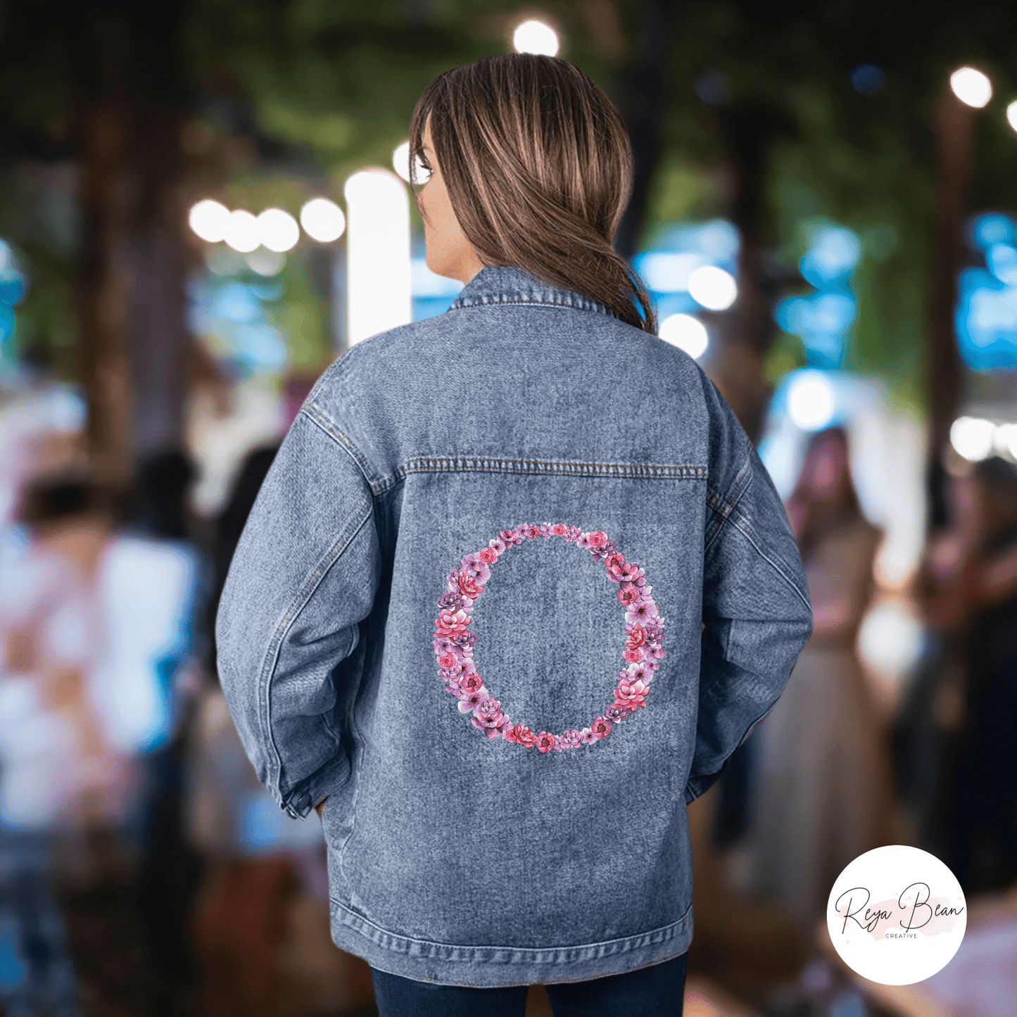 Bridesmaid Custom Initial Jean Jacket, Wedding Day Denim Jacket Bridal Party Gift, Honeymoon Outfit Wife, Personalized Floral Bride Monogram