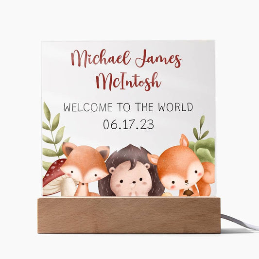 New Mom Custom Baby Woodland Animals Nursery Nightlight - Acrylic Plaque