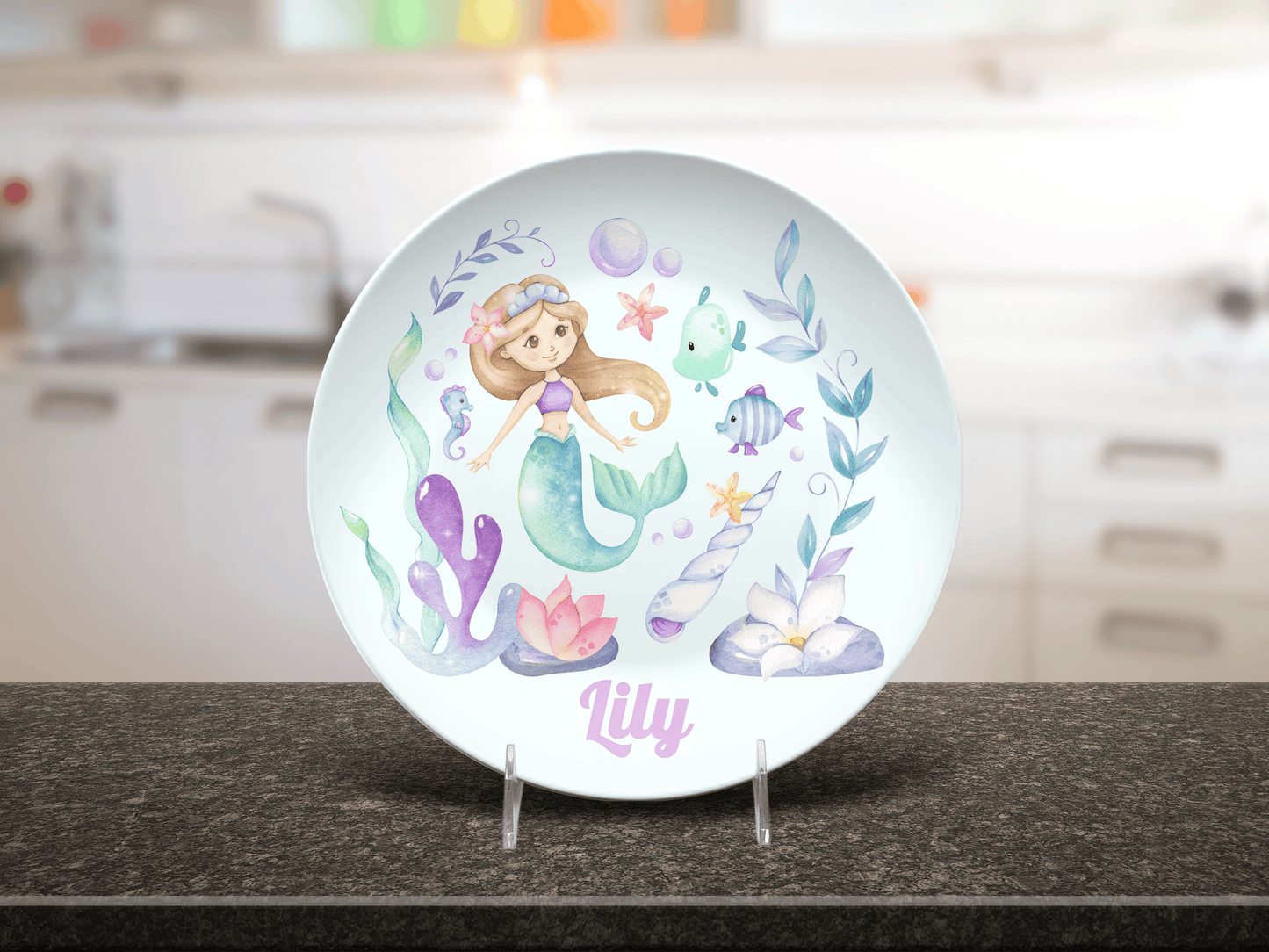 Mermaid Kids Dinnerware - Personalized Kids Plates & Durable BPA-Free Set with Silverware