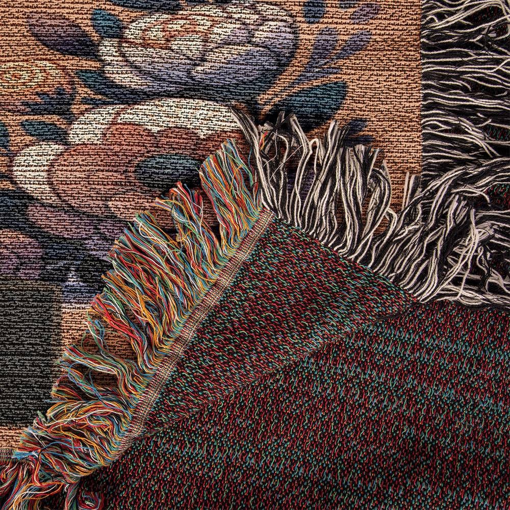 Custom Halloween Till Death Skeleton Cottage Core Heirloom Woven Blanket