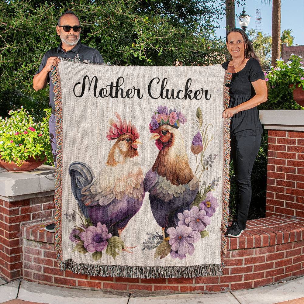 Mother Clucker Funny Floral Chickens - Heirloom Woven Blanket