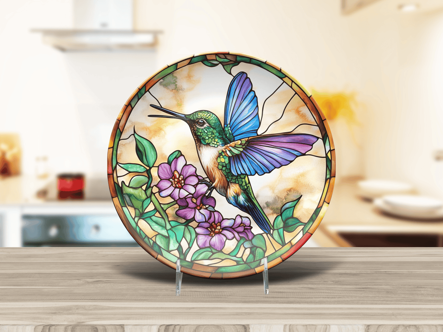 Hummingbird Party Plates – Faux Stained Glass 10 Inch Durable Dinnerware Set