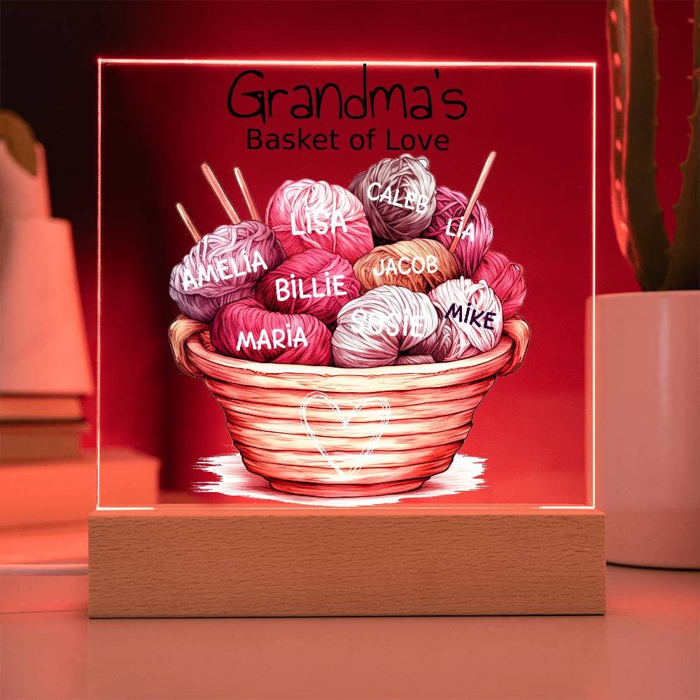 Custom Grandma Birthday Knitting Basked of Love Gift Personalized with Grandkids' Names, Grandchildren Yarn Balls Acrylic Square Plaque