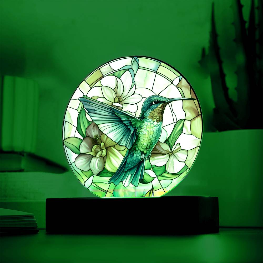 Hummingbird LED Plaque - Faux Stained Glass Acrylic Light with Soft Glow