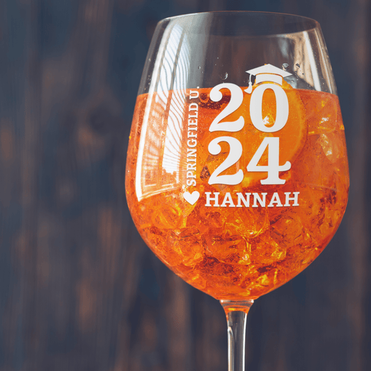 Custom Graduation Class of 2024 Wine Glass Grad Party Personalized School Name Gift for Her Master's College, 12oz