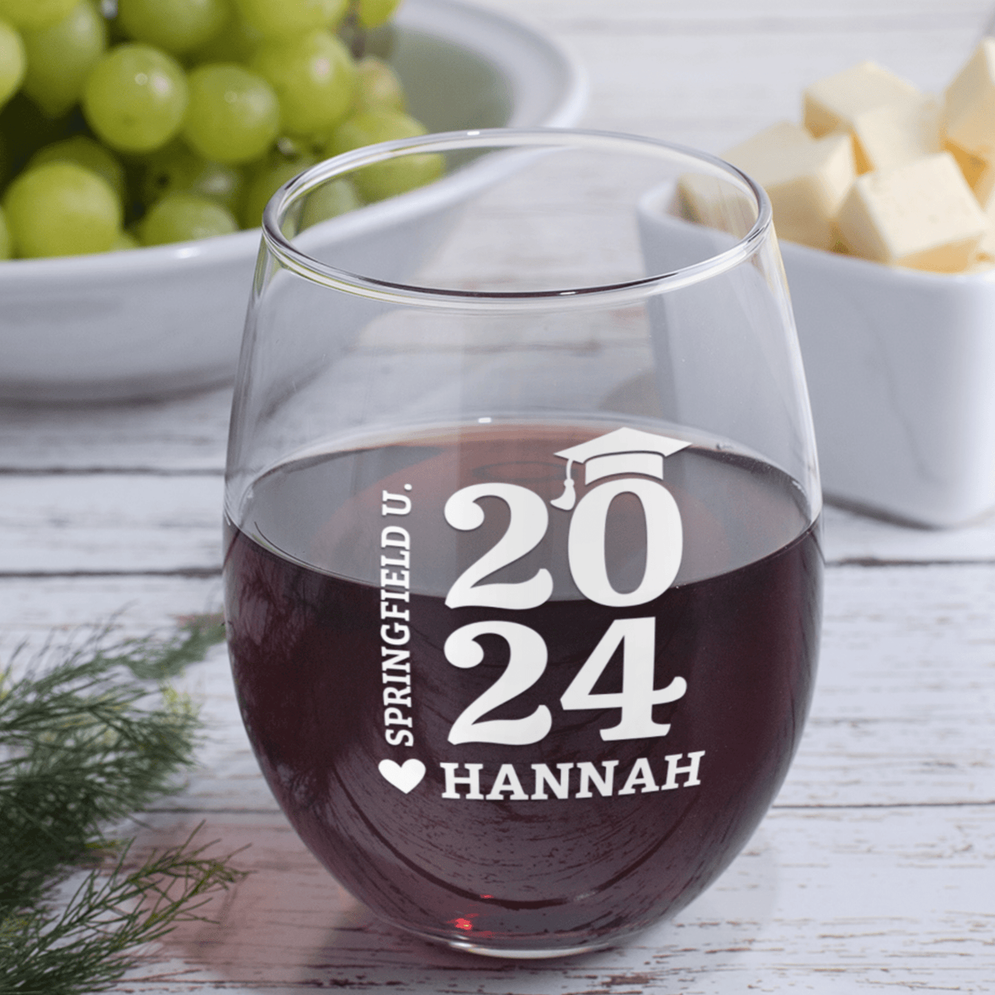 Custom Graduation Gift Class of 2024 - Stemless Wine Glass