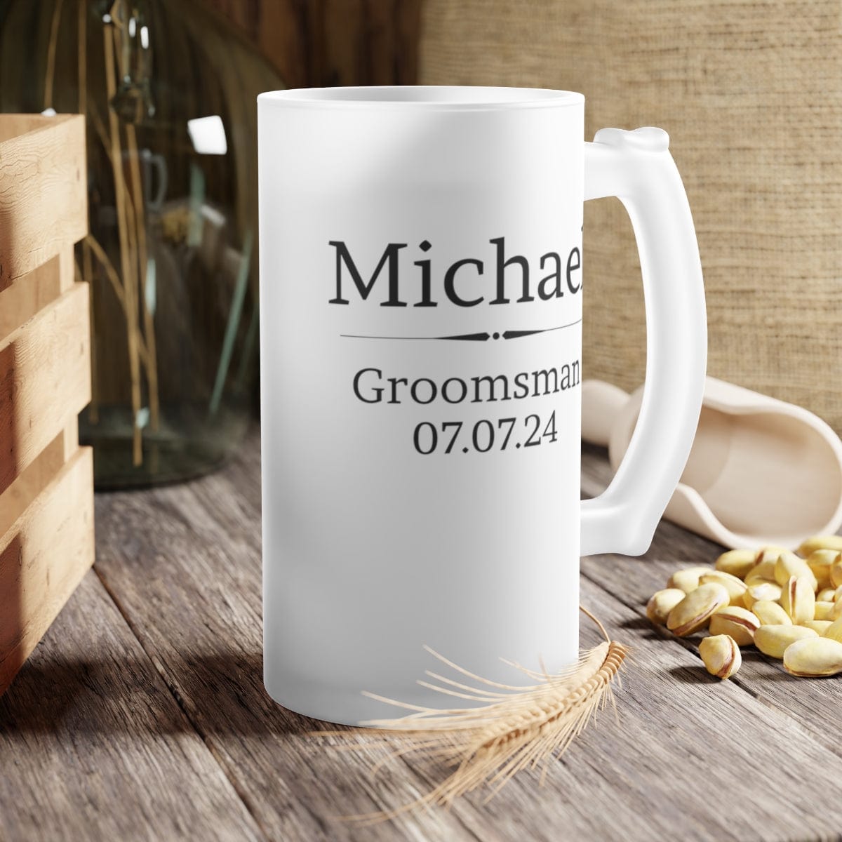 Groom's Custom Wedding Party Gift Frosted Glass Beer Mug, Groomsman Beer Stein, Personalized Best Man Gift, Father of the Bride Beer Glass