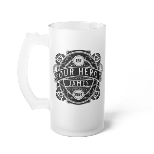 Father's Day Custom Name Gift Frosted Glass Beer Mug, Our Hero Dad Beer Stein, I Love You Dad Husband Gift From Kids Wife, Best Dad Ever