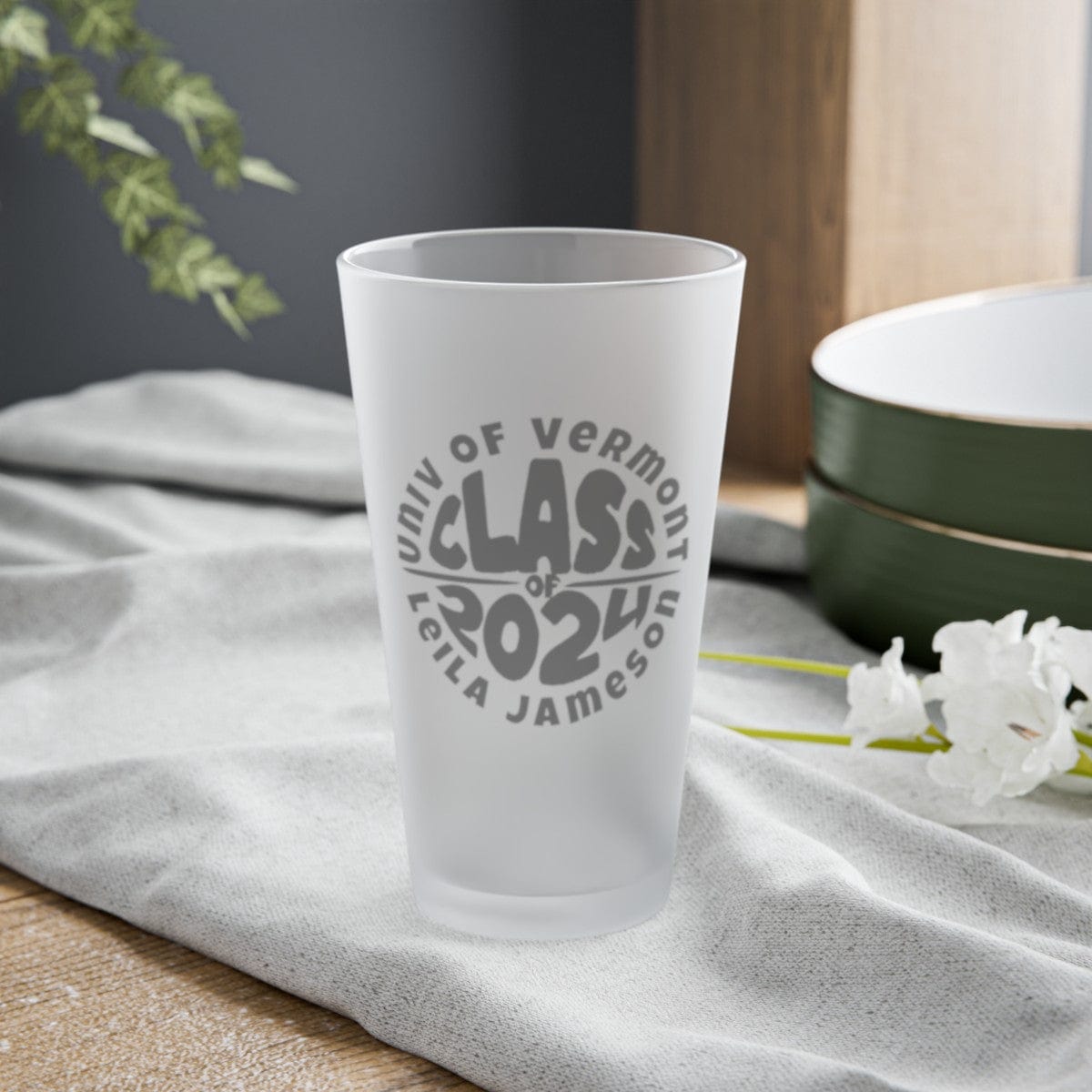 Custom Class of 2024 Frosted Pint Glass Graduation Gift, 16oz